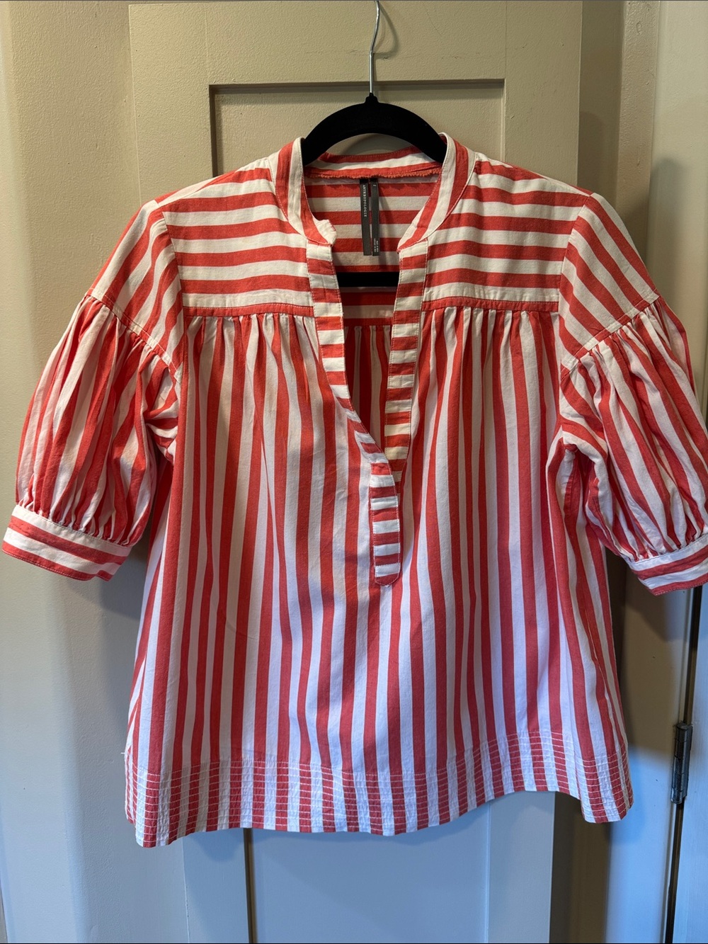Anthropologie Orange & White Striped Popover Top